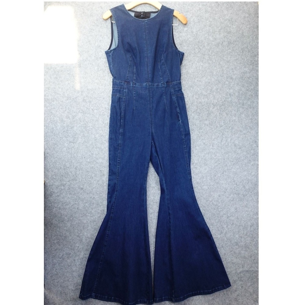 We The Free Jumpsuit FREE PEOPLE Medium Blue 70s Boho Bell Bottom Cut Out 29x36